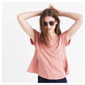 Madwell Modern Linen Gather Top  Small 100% Linen Peplum Dusty Pink